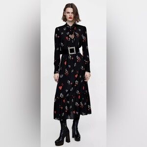 NWT Zara Black Dress with Red and White Heart Patterns ❤️❤️❤️